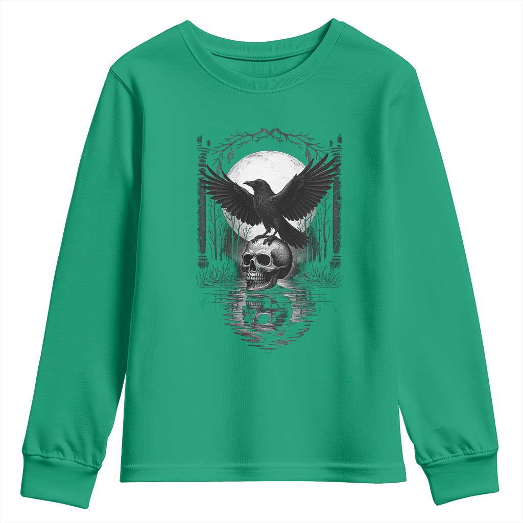 Gothic Raven On Skull With Full Moon Youth Sweatshirt TS12 Irish Green Print Your Wear