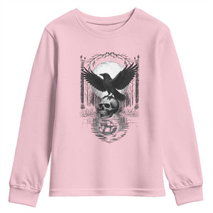Gothic Raven On Skull With Full Moon Youth Sweatshirt TS12 Light Pink Print Your Wear