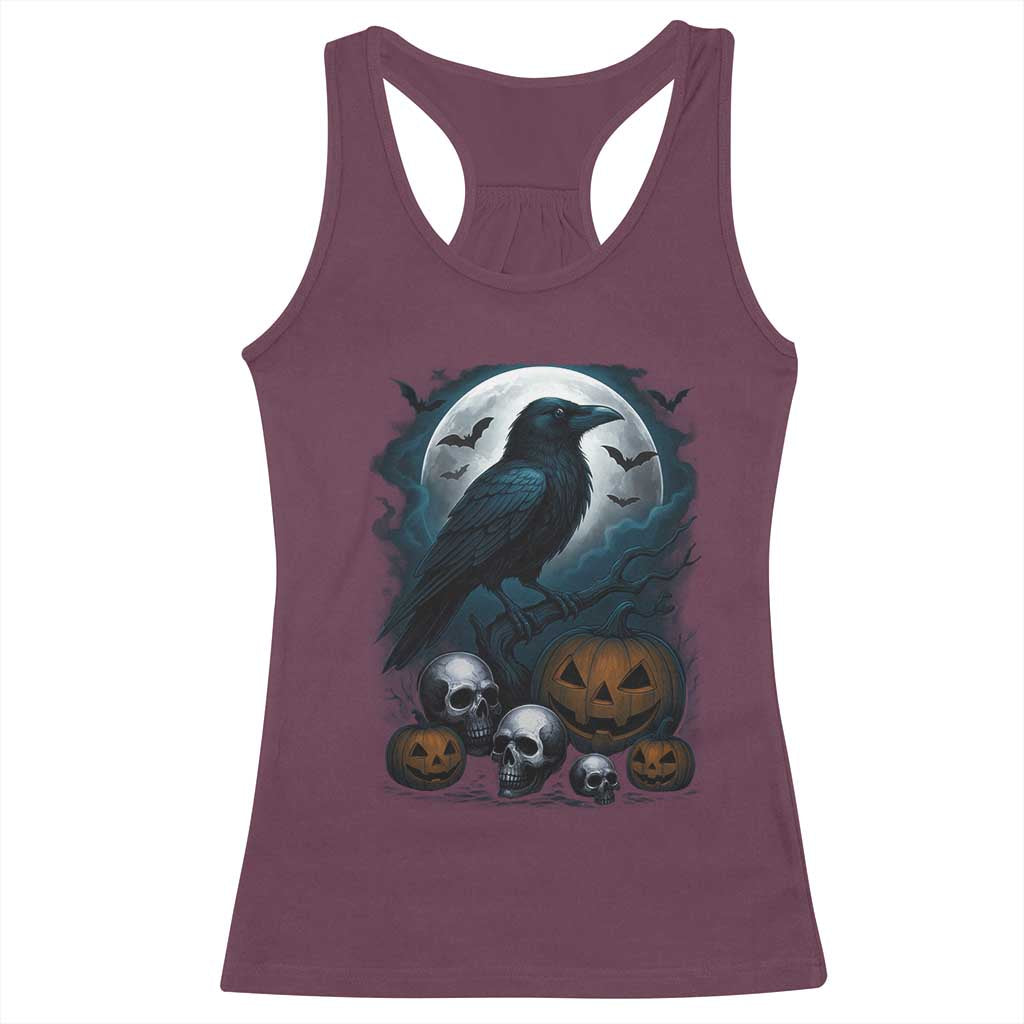 Halloween Gothic Raven Racerback Tank Top Full Moon Horror Art TS12 Maroon Print Your Wear