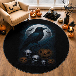 Halloween Gothic Raven Round Rug Full Moon Horror Art