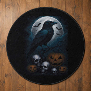 Halloween Gothic Raven Round Rug Full Moon Horror Art