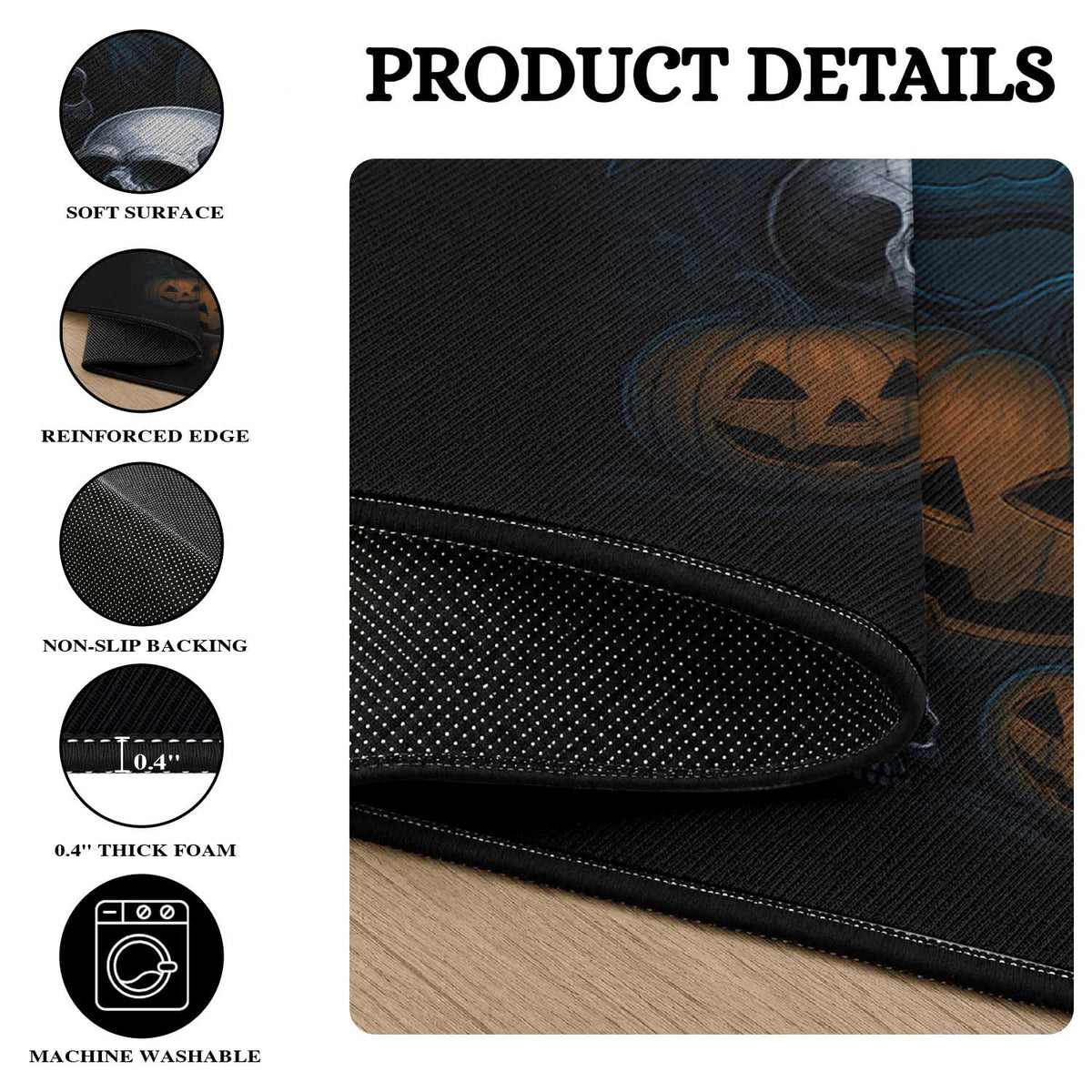 Halloween Gothic Raven Round Rug Full Moon Horror Art