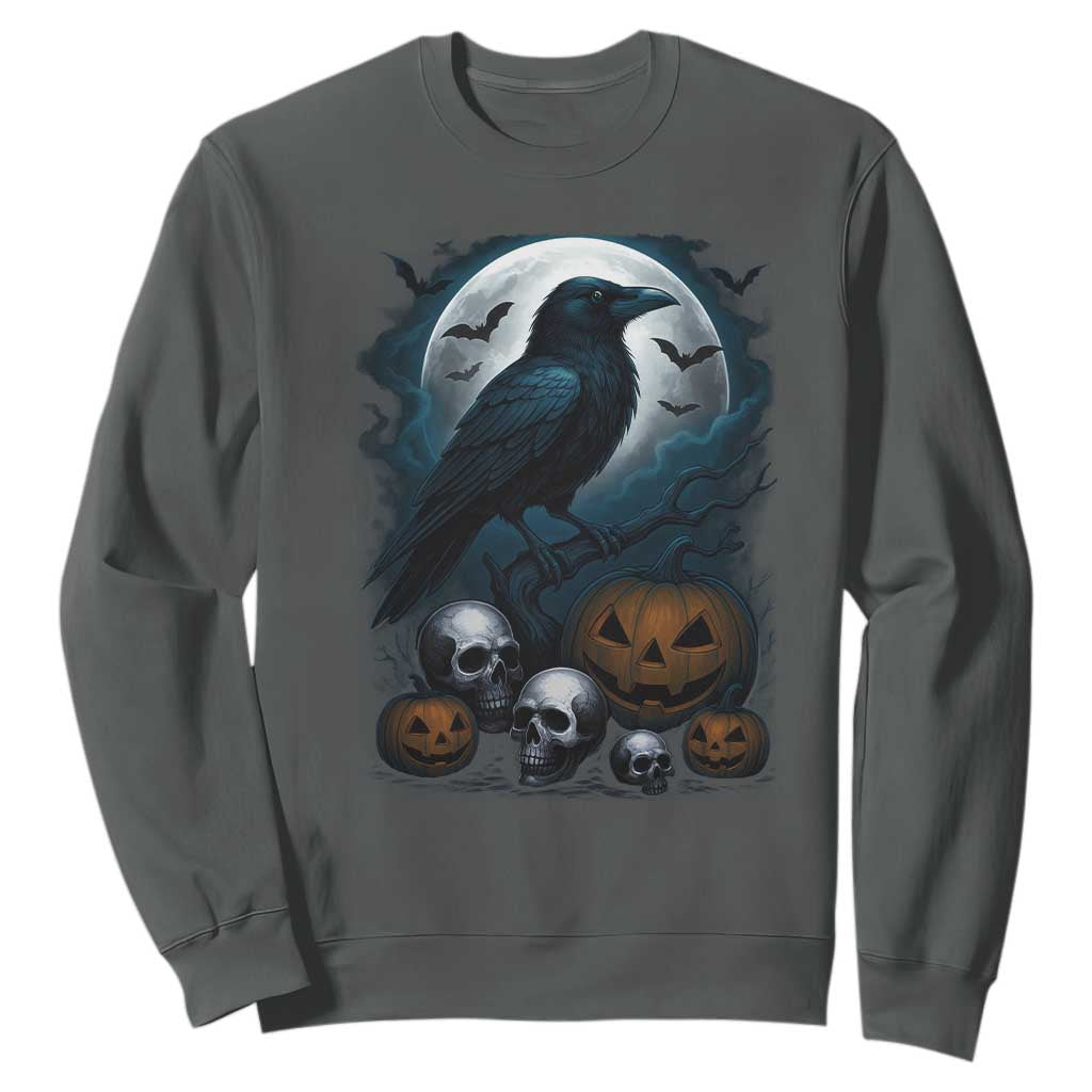 Halloween Gothic Raven Sweatshirt Full Moon Horror Art TS12 Dark Heather Print Your Wear