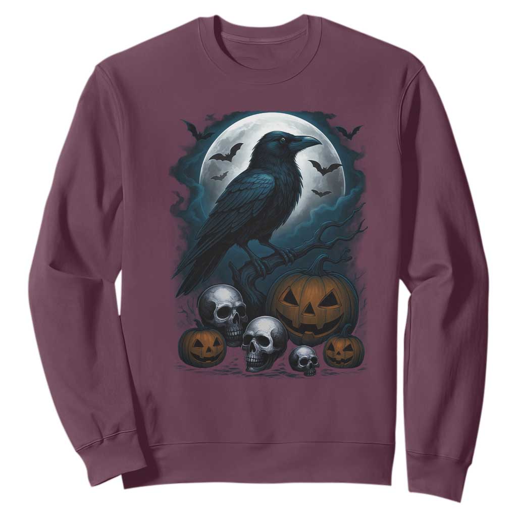 Halloween Gothic Raven Sweatshirt Full Moon Horror Art TS12 Maroon Print Your Wear