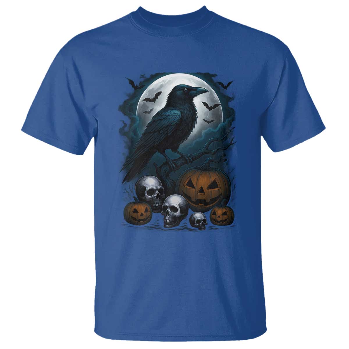 Halloween Gothic Raven T Shirt Full Moon Horror Art TS12 Royal Blue Print Your Wear