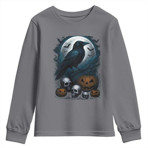 Halloween Gothic Raven Youth Sweatshirt Full Moon Horror Art TS12 Charcoal Print Your Wear