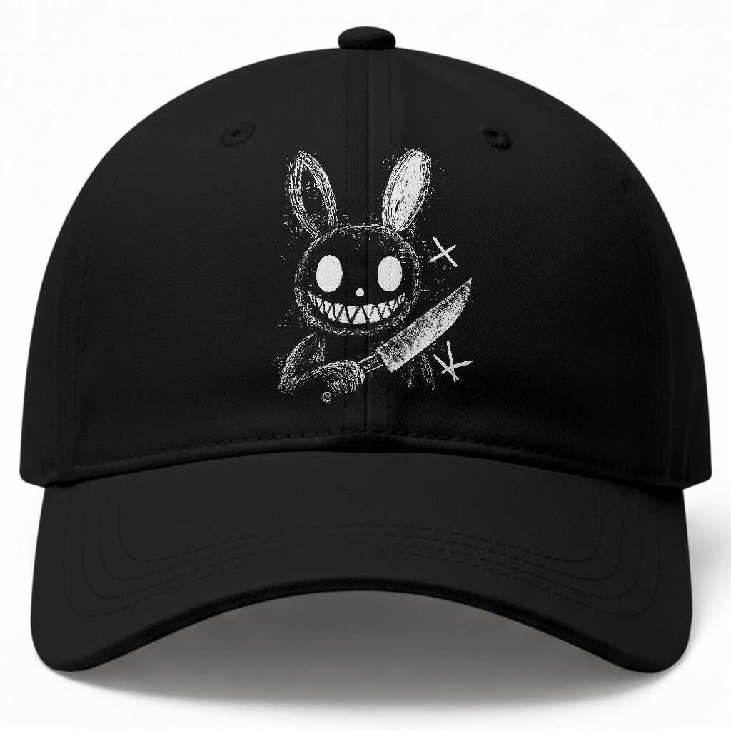 Funny Creepy Bunny With Knife Baseball Cap Cute Horror Aesthetic TS12 Print Your Wear