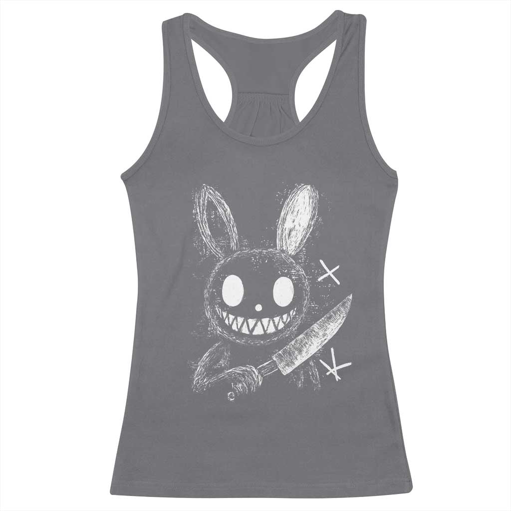 Funny Creepy Bunny With Knife Racerback Tank Top Cute Horror Aesthetic TS12 Charcoal Print Your Wear