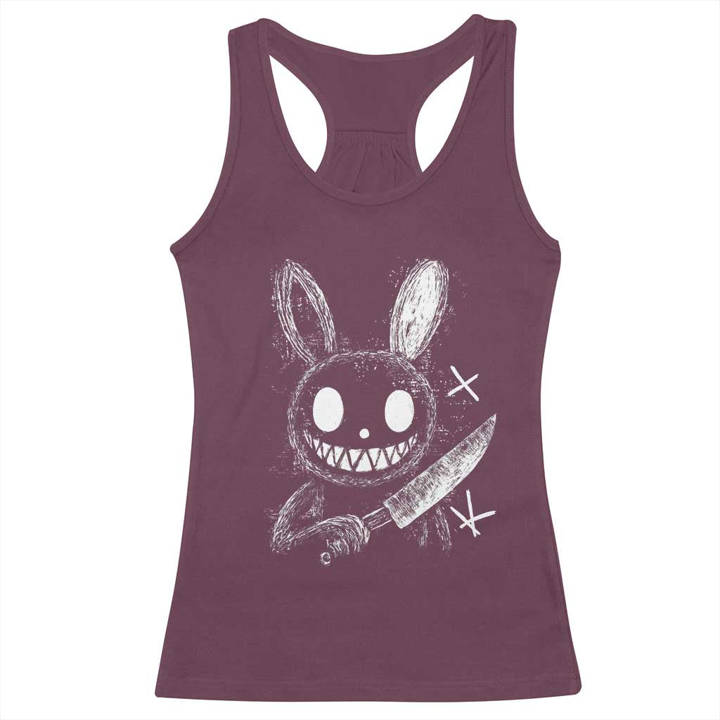 Funny Creepy Bunny With Knife Racerback Tank Top Cute Horror Aesthetic TS12 Maroon Print Your Wear