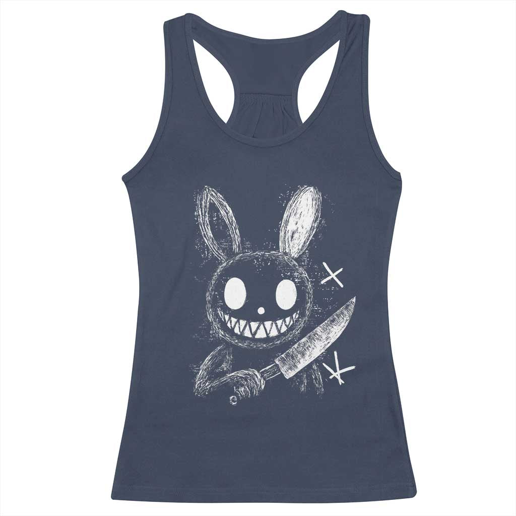 Funny Creepy Bunny With Knife Racerback Tank Top Cute Horror Aesthetic TS12 Navy Print Your Wear