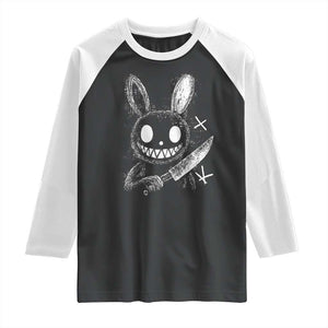 Funny Creepy Bunny With Knife Raglan Shirt Cute Horror Aesthetic TS12 Black White Print Your Wear