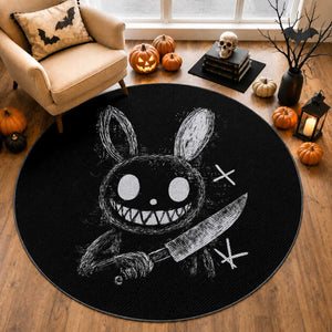 Funny Creepy Bunny With Knife Round Rug Cute Horror Aesthetic