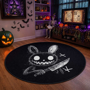 Funny Creepy Bunny With Knife Round Rug Cute Horror Aesthetic
