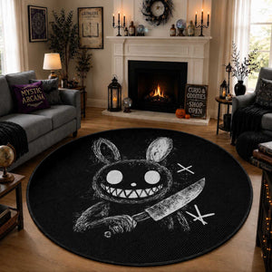 Funny Creepy Bunny With Knife Round Rug Cute Horror Aesthetic