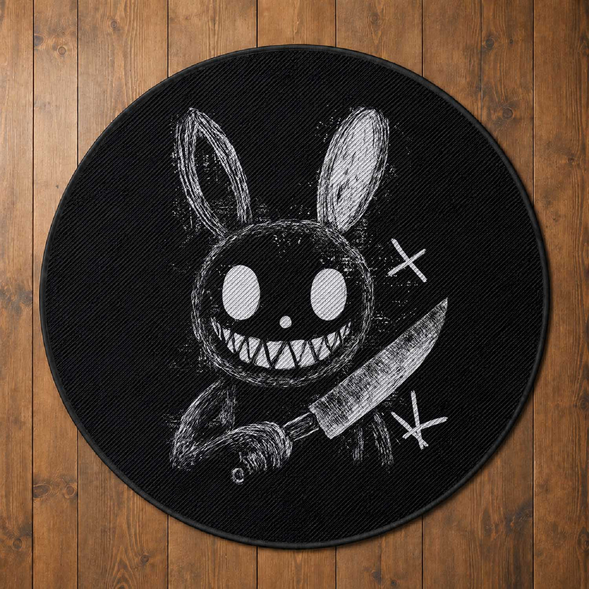 Funny Creepy Bunny With Knife Round Rug Cute Horror Aesthetic