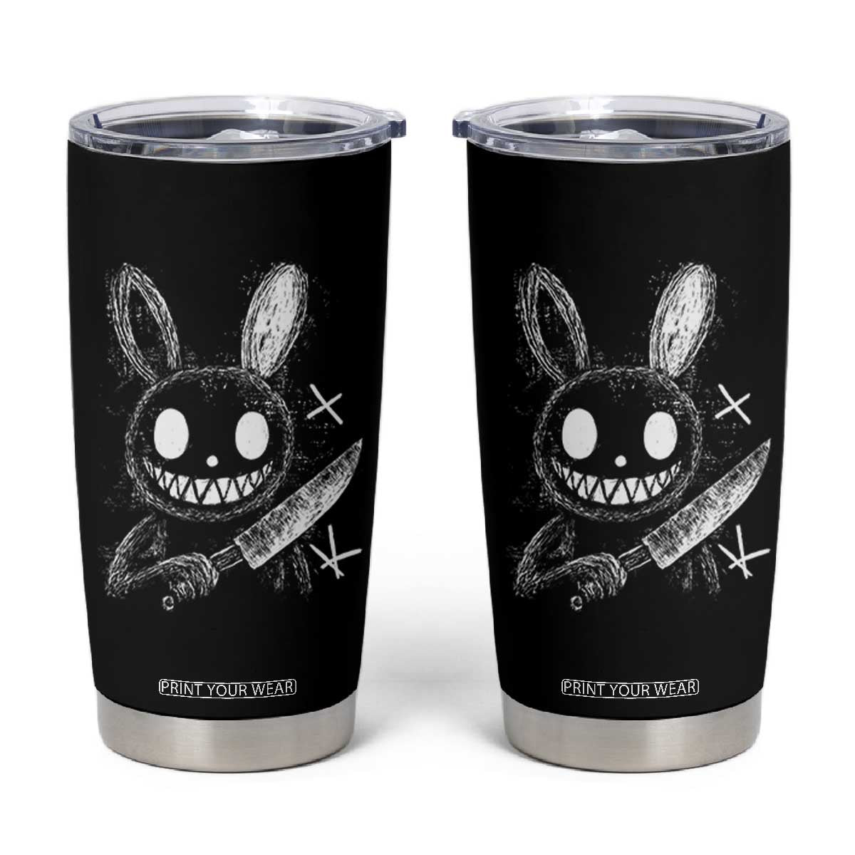 Funny Creepy Bunny With Knife Tumbler Cup Cute Horror Aesthetic TS12 Black Print Your Wear