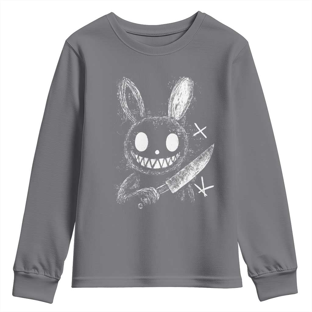 Funny Creepy Bunny With Knife Youth Sweatshirt Cute Horror Aesthetic TS12 Charcoal Print Your Wear