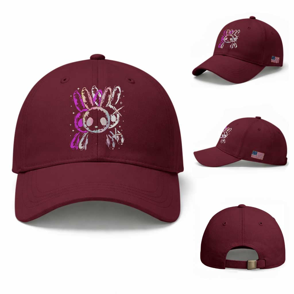Horror Cute Bunny Rabbit Baseball Cap Horror Aesthetic TS12 Baseball Cap Universal Fit Maroon Print Your Wear