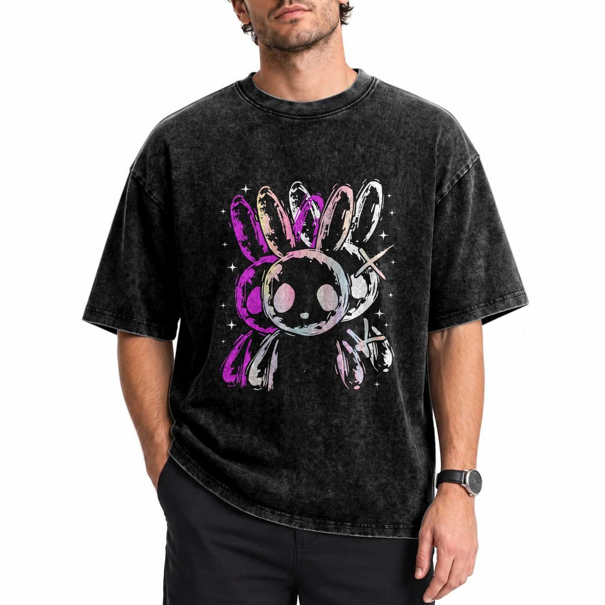 Horror Cute Bunny Rabbit Washed Cotton T-Shirt Horror Aesthetic