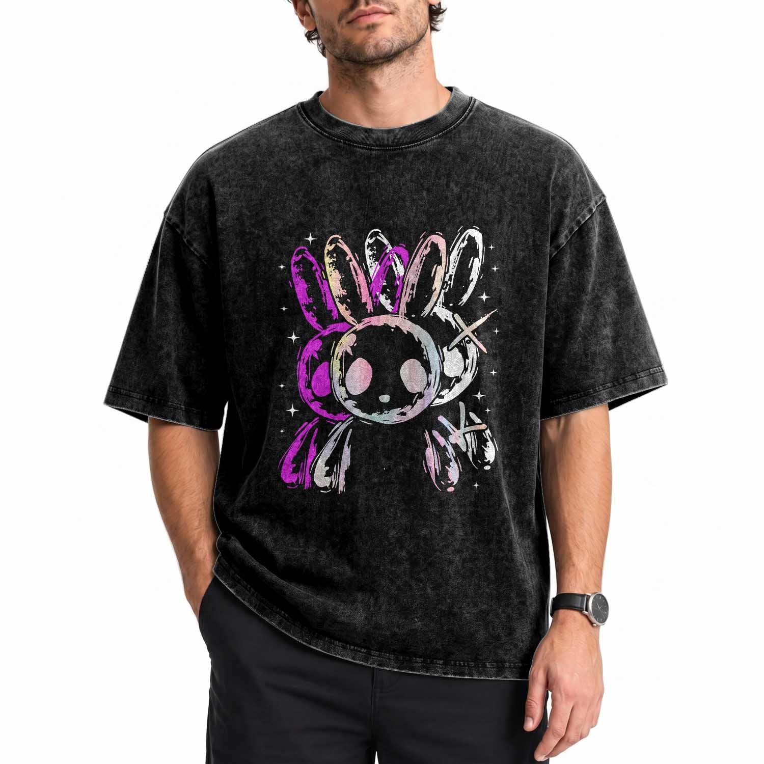 Horror Cute Bunny Rabbit Washed Cotton T-Shirt Horror Aesthetic