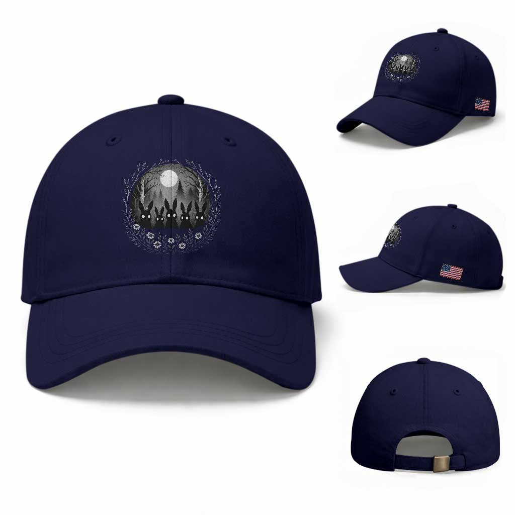 Creepy Cute Bunny Rabbits Baseball Cap Dark Horror Aesthetic TS12 Baseball Cap Universal Fit Dark Blue Print Your Wear