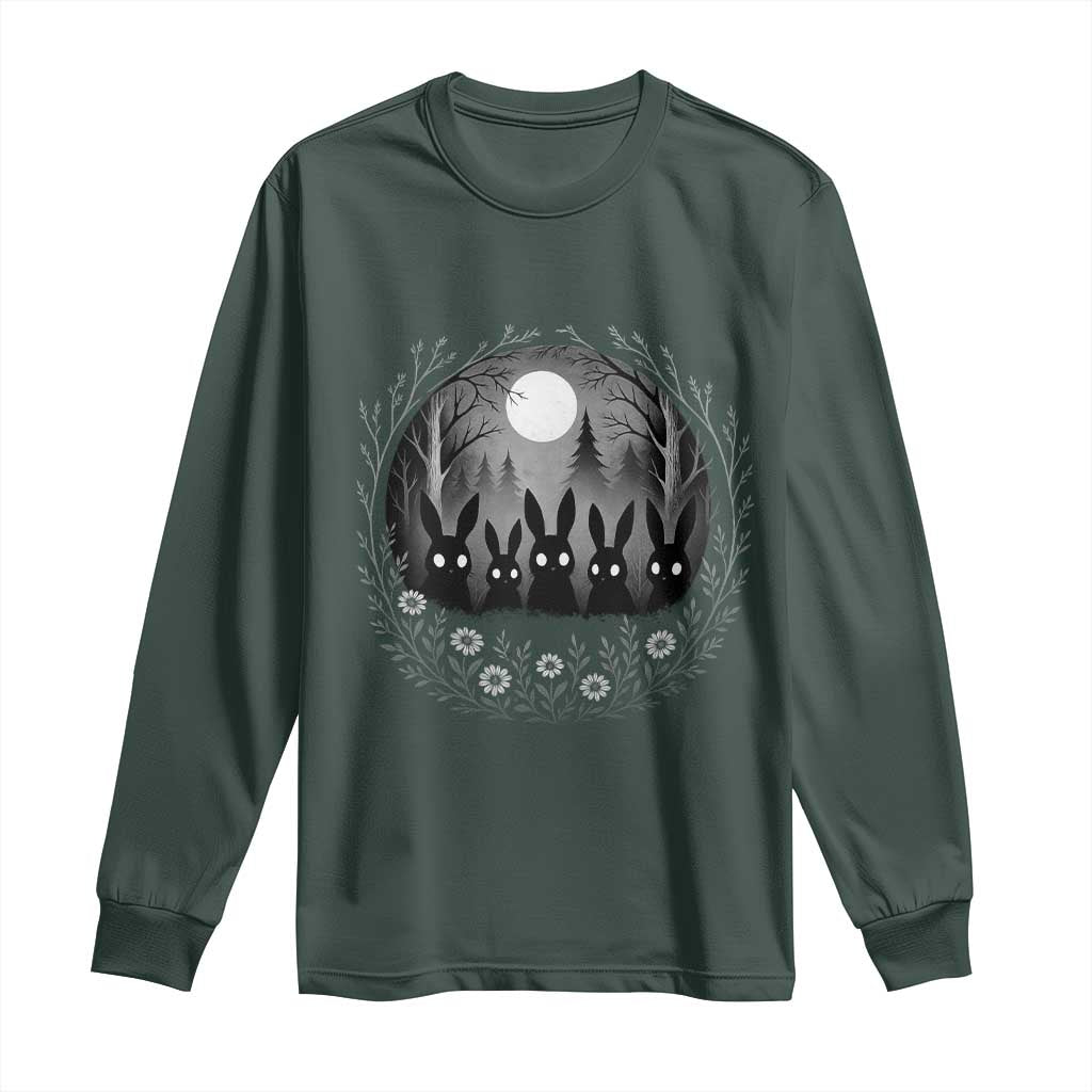Creepy Cute Bunny Rabbits Long Sleeve Shirt Dark Horror Aesthetic TS12 Dark Forest Green Print Your Wear