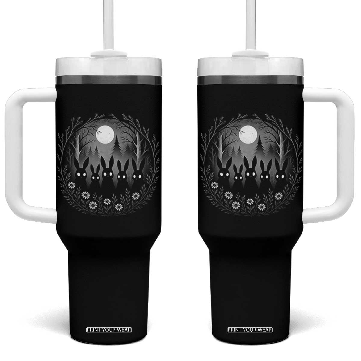 Creepy Cute Bunny Rabbits Tumbler With Handle Dark Horror Aesthetic TS12 One Size: 40 oz Black Print Your Wear