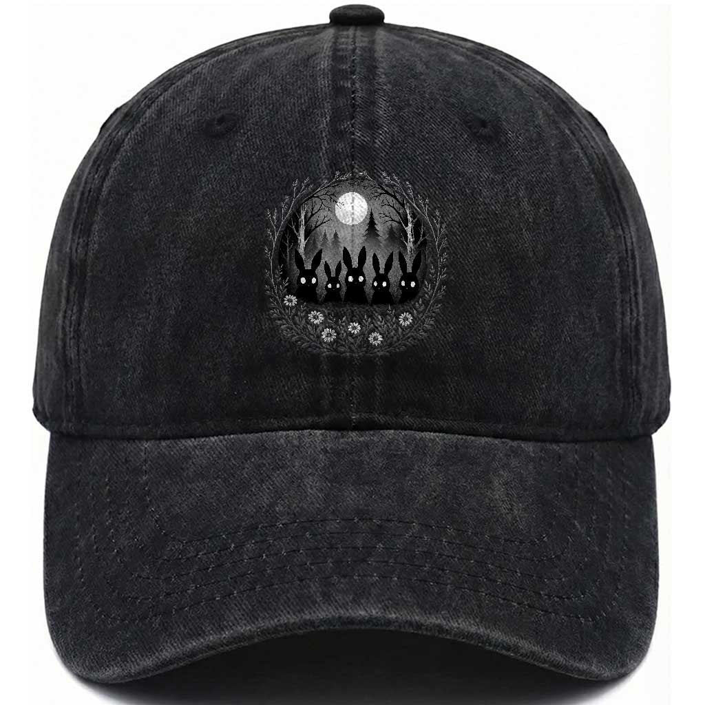Creepy Cute Bunny Rabbits Washed Cotton Baseball Cap Dark Horror Aesthetic TS12 Print Your Wear