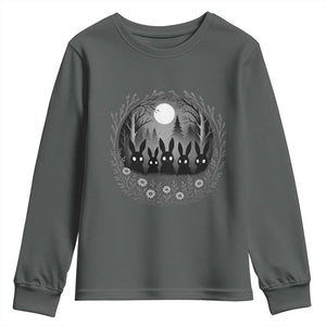 Creepy Cute Bunny Rabbits Youth Sweatshirt Dark Horror Aesthetic TS12 Dark Heather Print Your Wear