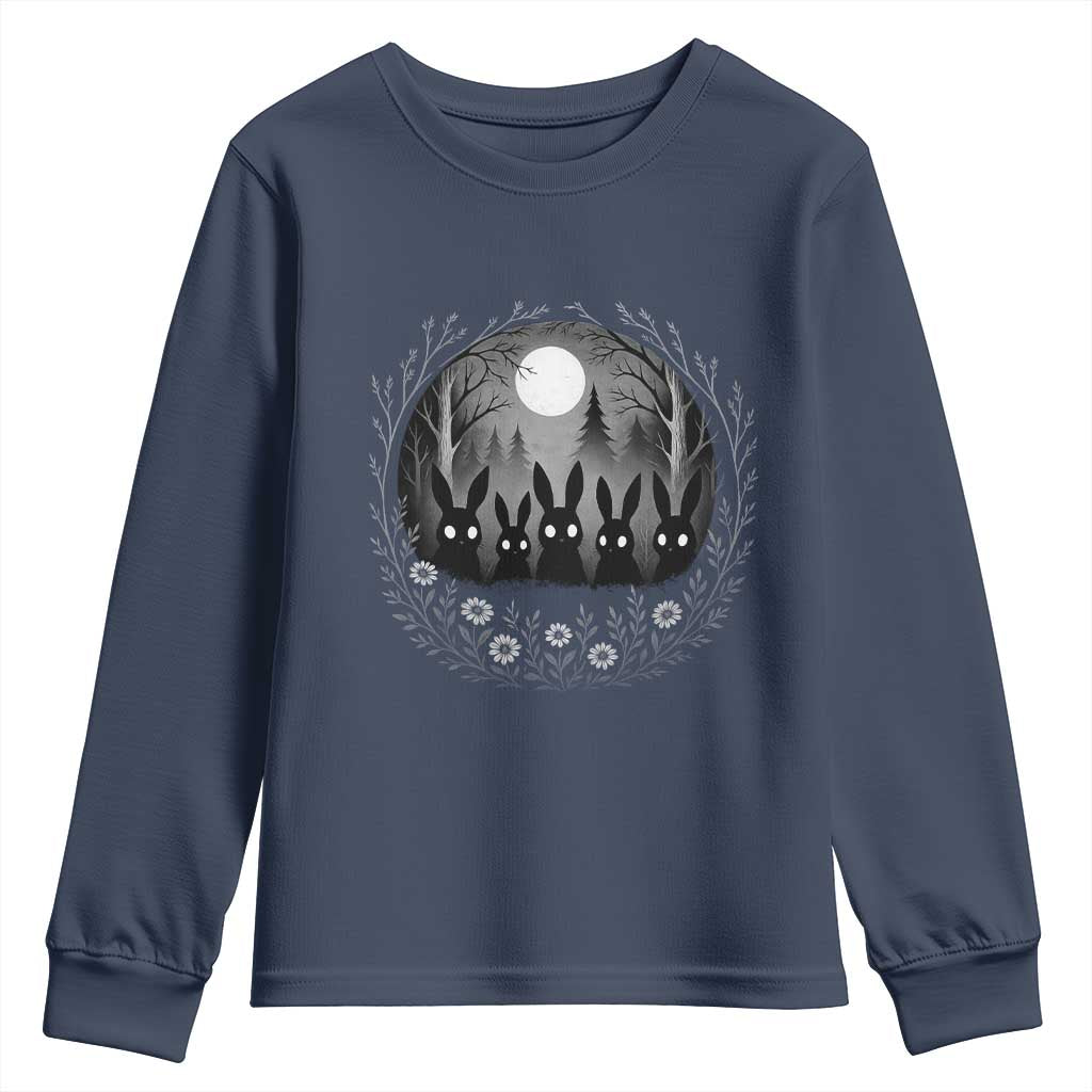 Creepy Cute Bunny Rabbits Youth Sweatshirt Dark Horror Aesthetic TS12 Navy Print Your Wear