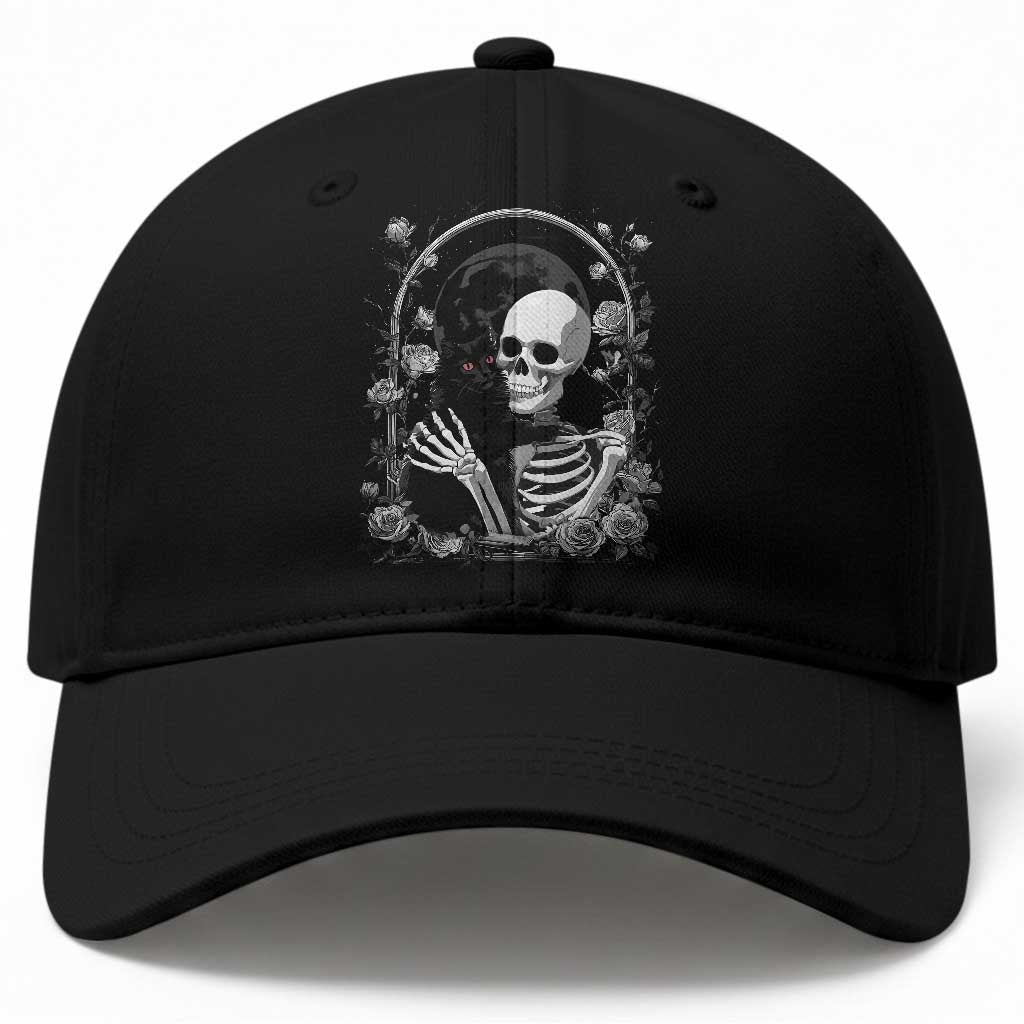 Funny Full Moon Horror Art Baseball Cap Skeleton Hug Maine Coon Cat TS12 Print Your Wear