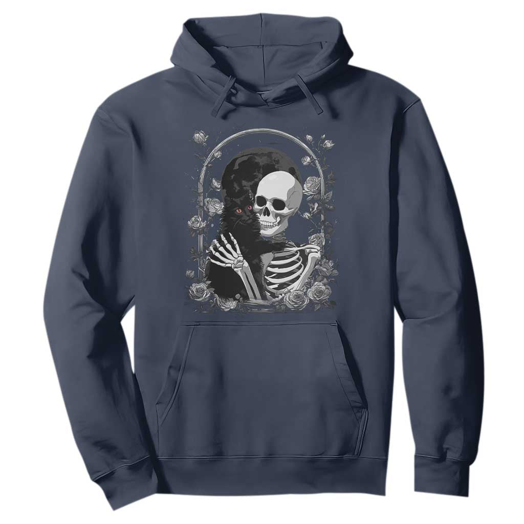 Funny Full Moon Horror Art Hoodie Skeleton Hug Maine Coon Cat TS12 Navy Print Your Wear