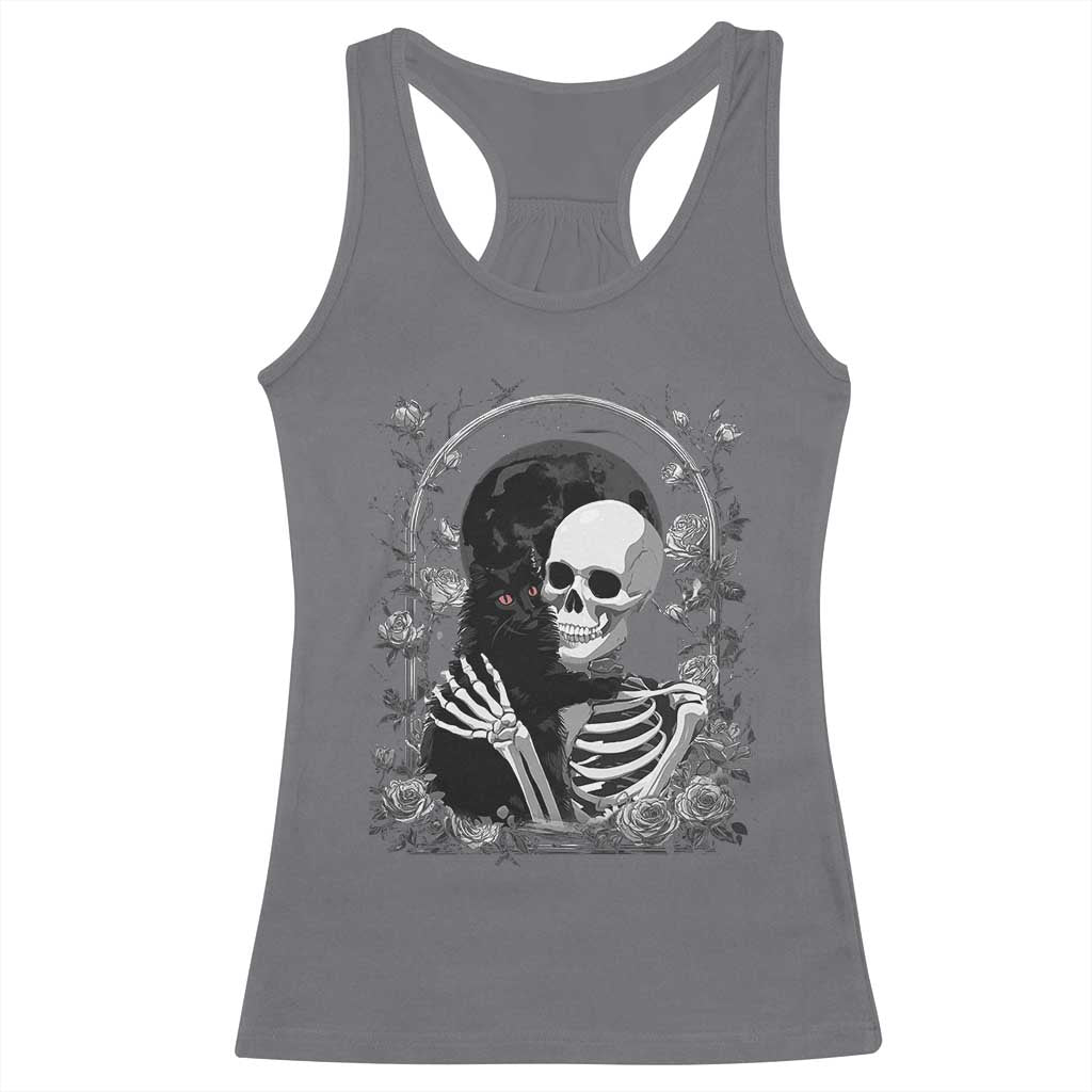 Funny Full Moon Horror Art Racerback Tank Top Skeleton Hug Maine Coon Cat TS12 Charcoal Print Your Wear