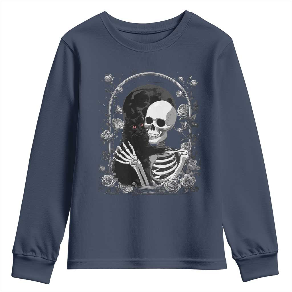 Funny Full Moon Horror Art Youth Sweatshirt Skeleton Hug Maine Coon Cat TS12 Navy Print Your Wear