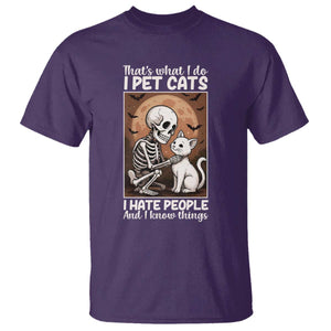 Funny Skeleton Cat T Shirt Thats What I Do I Pet Cats I Hate People And I Know Things TS12 Purple Print Your Wear