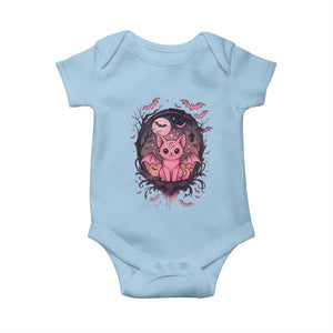 Cute Pastel Goth Bat Cat Baby Onesie Funny Gothic Halloween Art TS12 Light Blue Print Your Wear