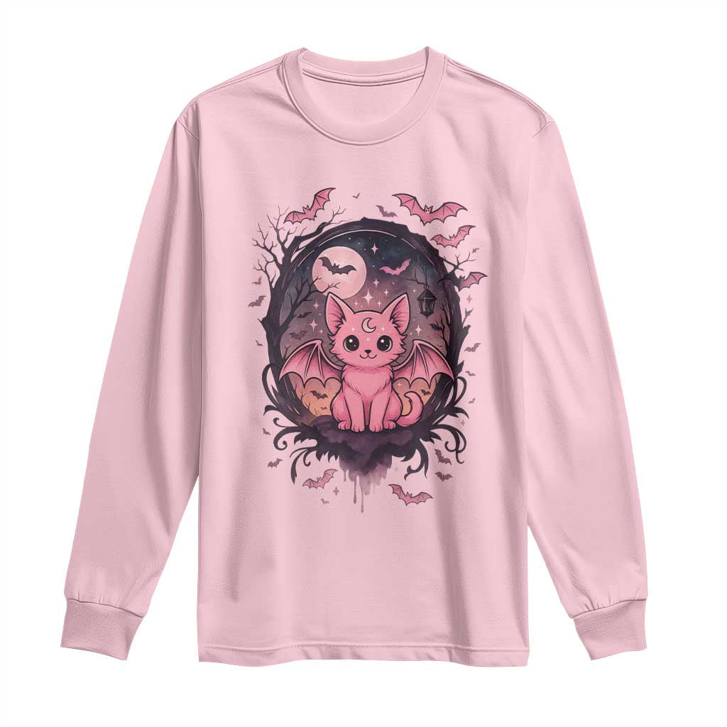 Cute Pastel Goth Bat Cat Long Sleeve Shirt Funny Gothic Halloween Art TS12 Light Pink Print Your Wear