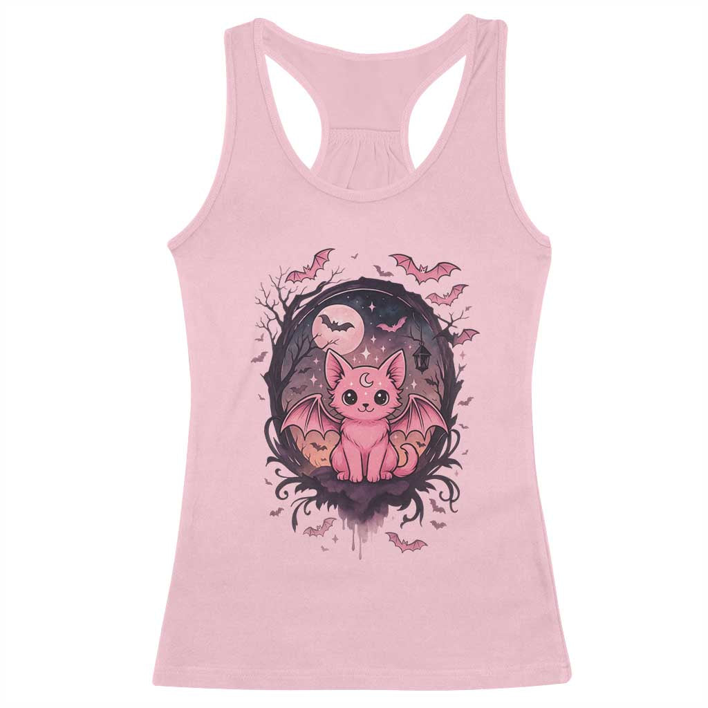 Cute Pastel Goth Bat Cat Racerback Tank Top Funny Gothic Halloween Art TS12 Light Pink Print Your Wear