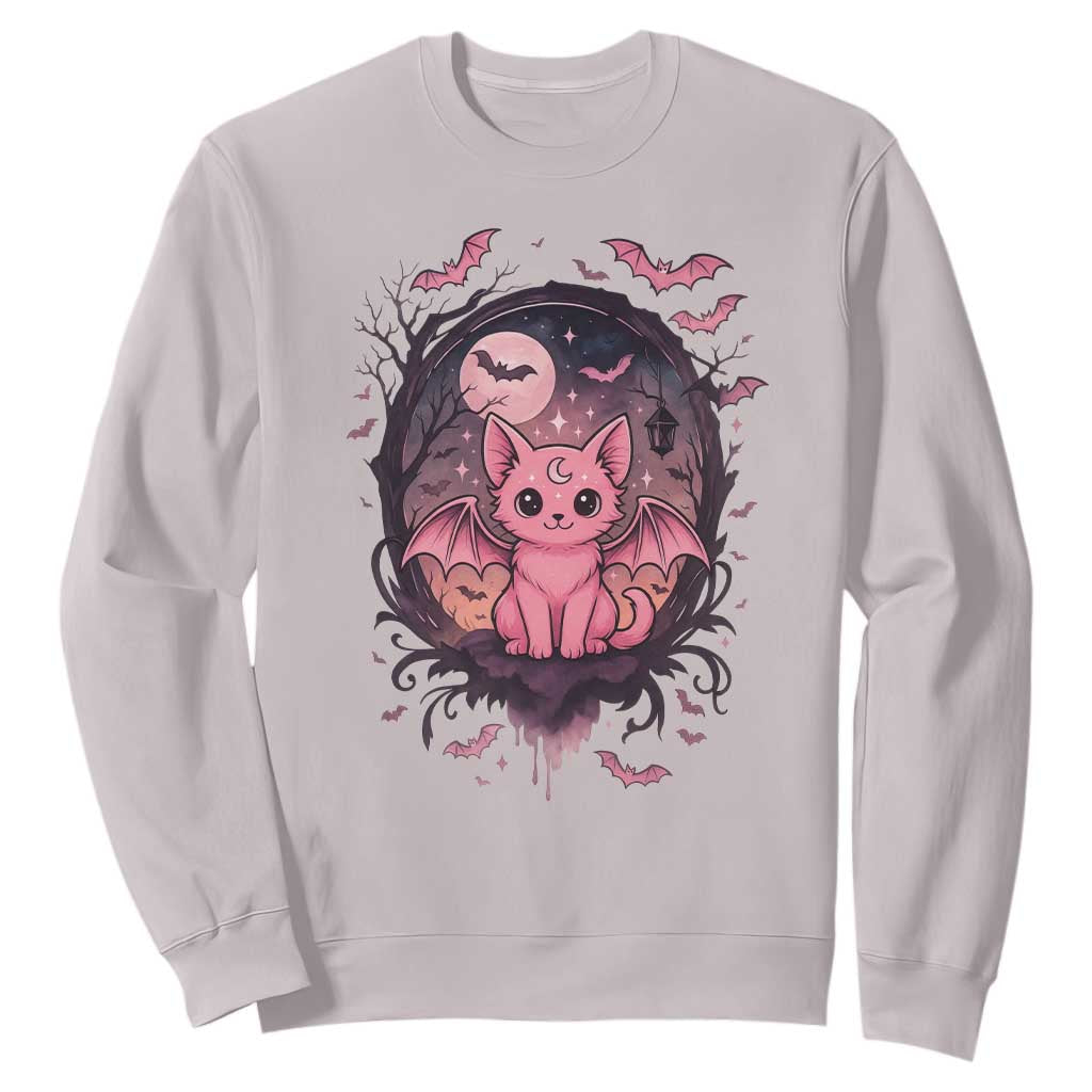 Cute Pastel Goth Bat Cat Sweatshirt Funny Gothic Halloween Art TS12 Ice Gray Print Your Wear