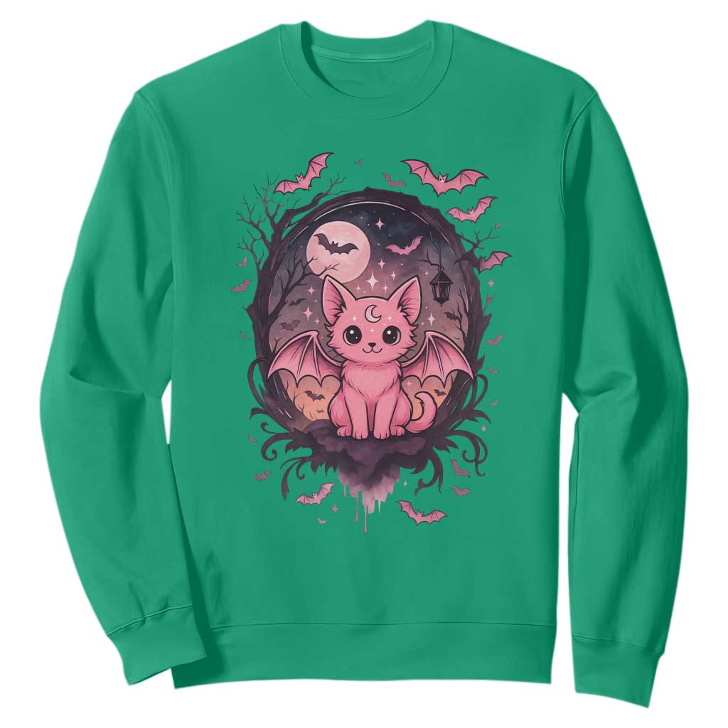 Cute Pastel Goth Bat Cat Sweatshirt Funny Gothic Halloween Art TS12 Irish Green Print Your Wear