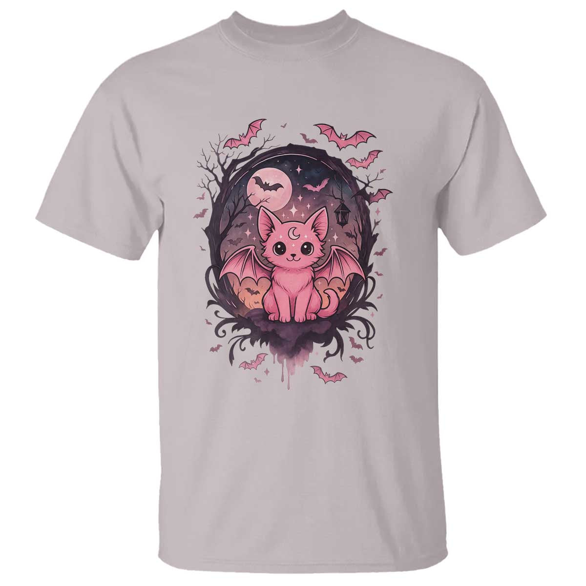 Cute Pastel Goth Bat Cat T Shirt Funny Gothic Halloween Art TS12 Ice Gray Print Your Wear