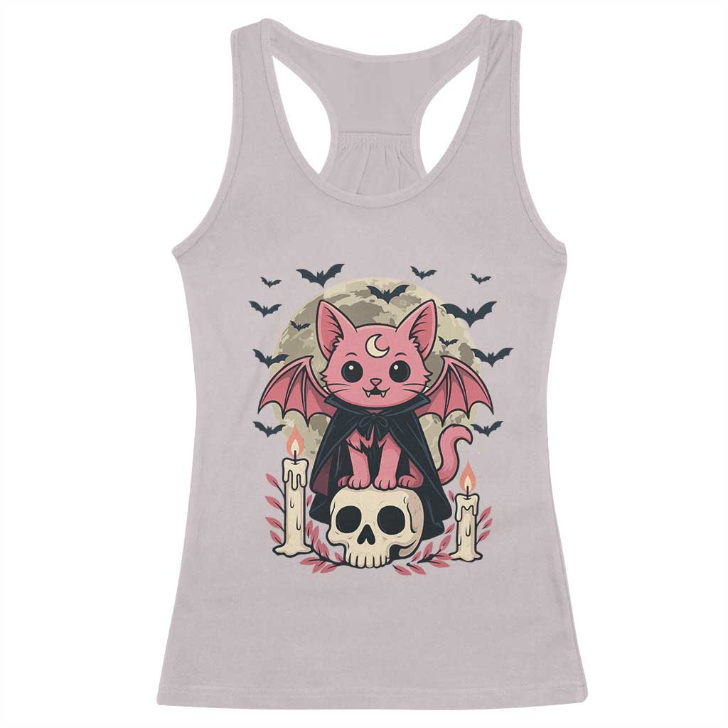Cute Pastel Goth Vampire Cat Racerback Tank Top Funny Gothic Halloween Art TS12 Ice Gray Print Your Wear