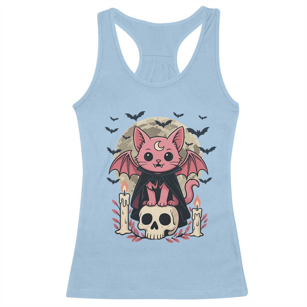 Cute Pastel Goth Vampire Cat Racerback Tank Top Funny Gothic Halloween Art TS12 Light Blue Print Your Wear