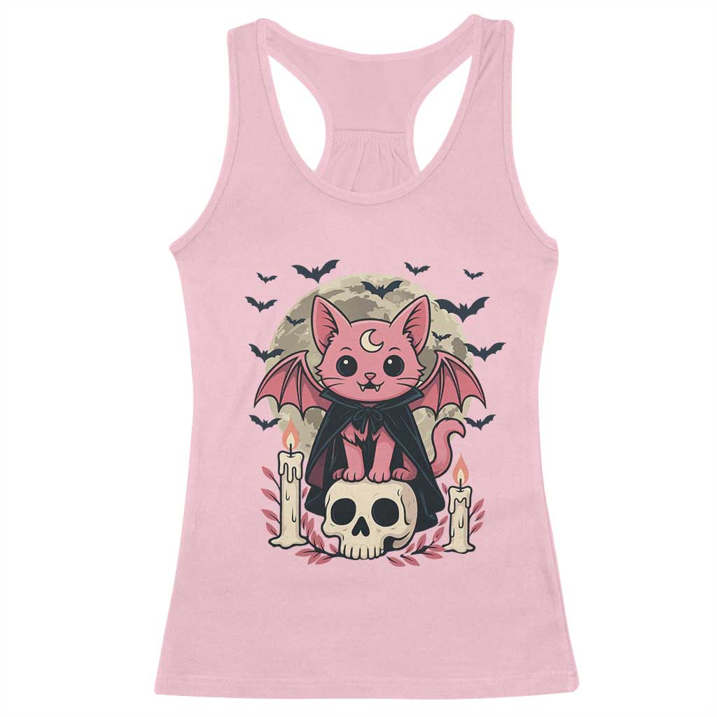 Cute Pastel Goth Vampire Cat Racerback Tank Top Funny Gothic Halloween Art TS12 Light Pink Print Your Wear