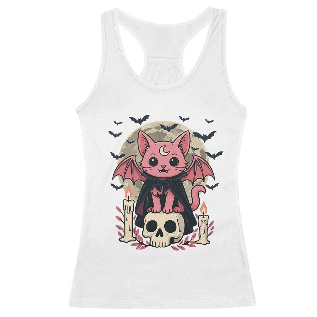 Cute Pastel Goth Vampire Cat Racerback Tank Top Funny Gothic Halloween Art TS12 White Print Your Wear