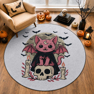 Cute Pastel Goth Vampire Cat Round Rug Funny Gothic Halloween Art