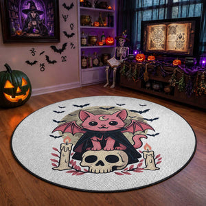 Cute Pastel Goth Vampire Cat Round Rug Funny Gothic Halloween Art