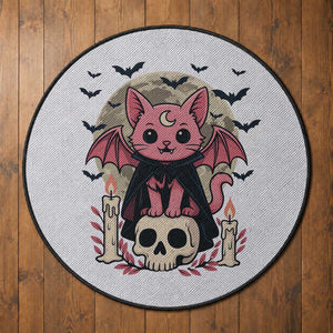 Cute Pastel Goth Vampire Cat Round Rug Funny Gothic Halloween Art