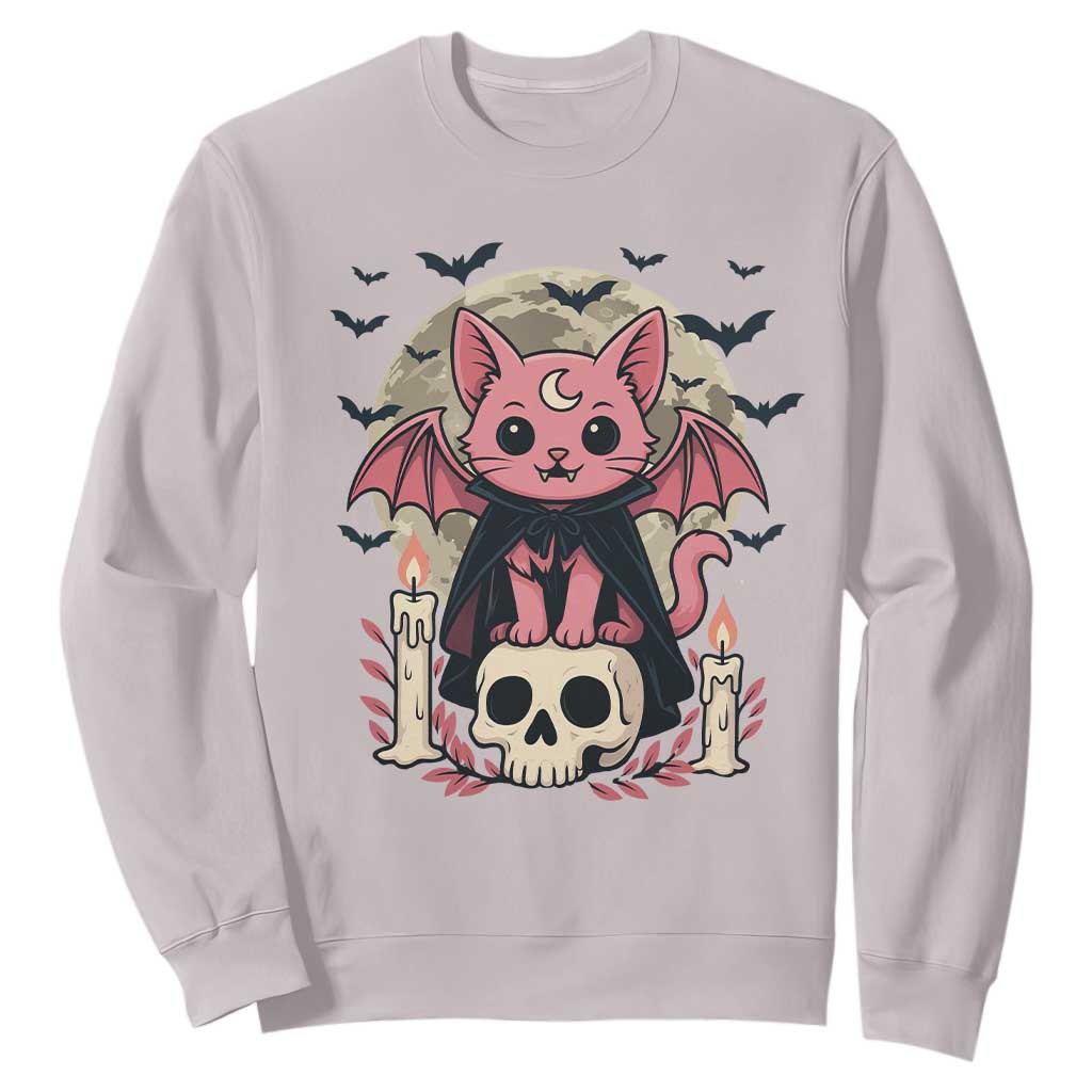 Cute Pastel Goth Vampire Cat Sweatshirt Funny Gothic Halloween Art TS12 Ice Gray Print Your Wear