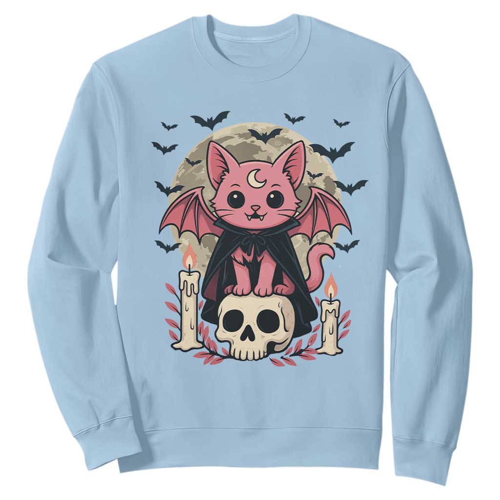 Cute Pastel Goth Vampire Cat Sweatshirt Funny Gothic Halloween Art TS12 Light Blue Print Your Wear